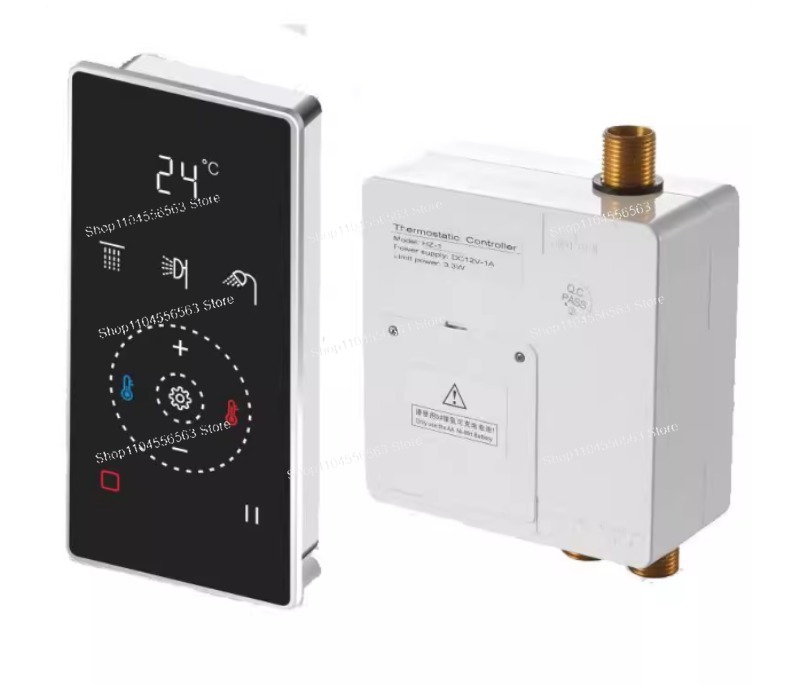 Thermostatic Shower Faucet Valve 3 Way - Digital Black LED Shower Controller Thermostat