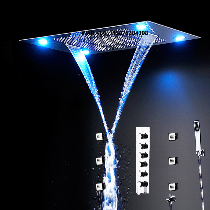 Led Rainfall Shower Head Waterfall - Big LED Shower Faucets Bathroom Thermostatic
