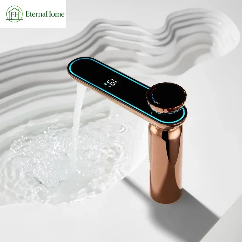 Thermostatic Mixing Valve Digital Display - Basin Faucets Black/Gold/Gun Gray/White Washbasin Sink