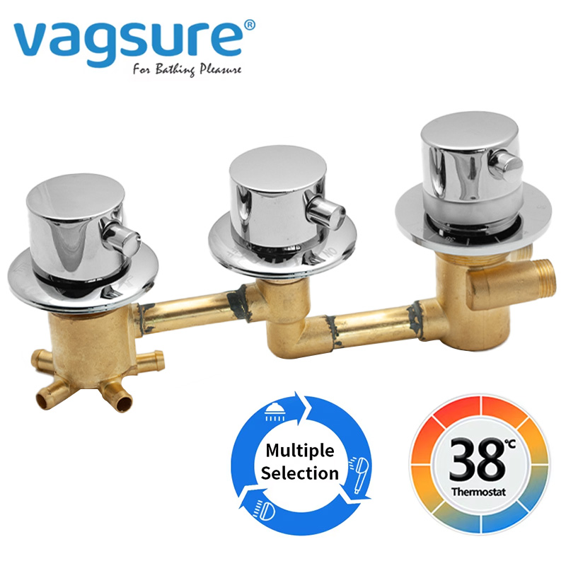 Thermostatic Shower Faucet Valve 3 Way - New Triple Handle Thermostatic Brass Shower