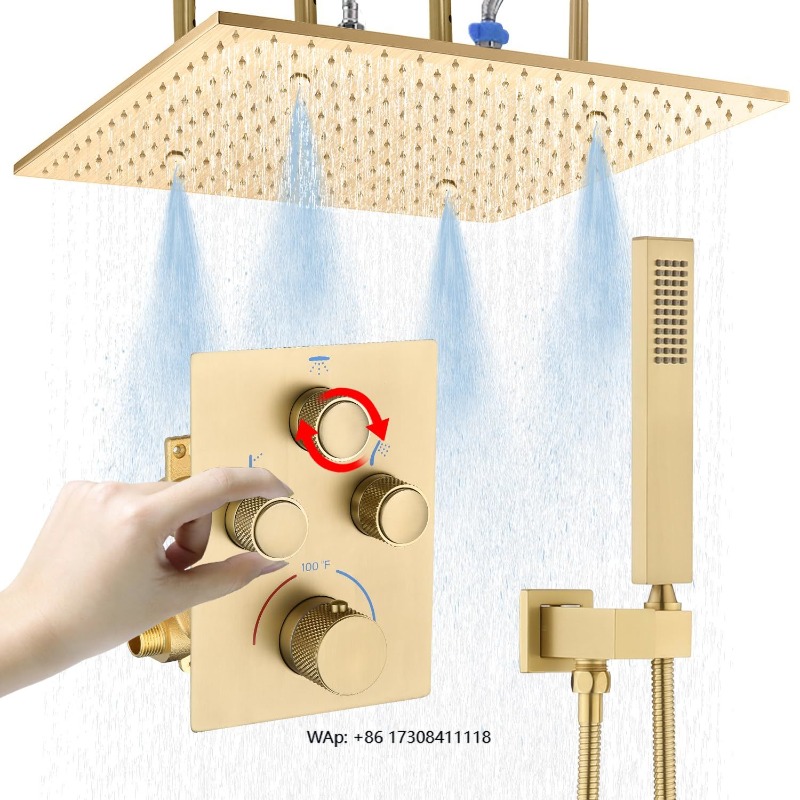Rainfall Shower Head Ceiling Mount 16 Inch - Brass Brass Shower System - 16-inch