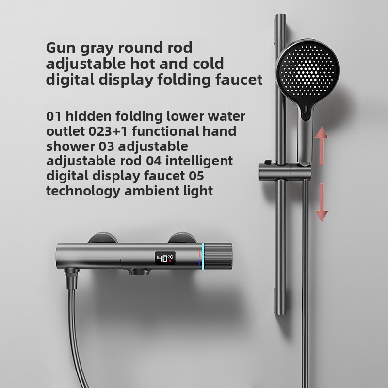 Thermostatic Mixing Valve Digital Display - Minimalist Gunmetal Gray Shower Set Handheld