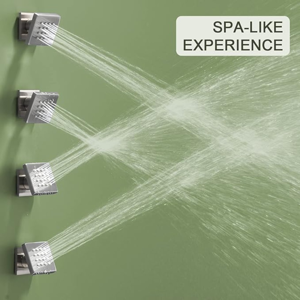 Shower Body Jet Massage Spray Square - Chrome Black Brass Body Sprays Square