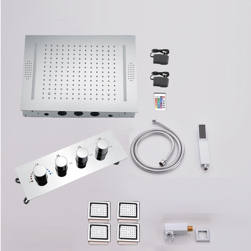 Thermostatic Shower Faucet Valve 3 Way - Music LED Rain Showerhead Set Massage