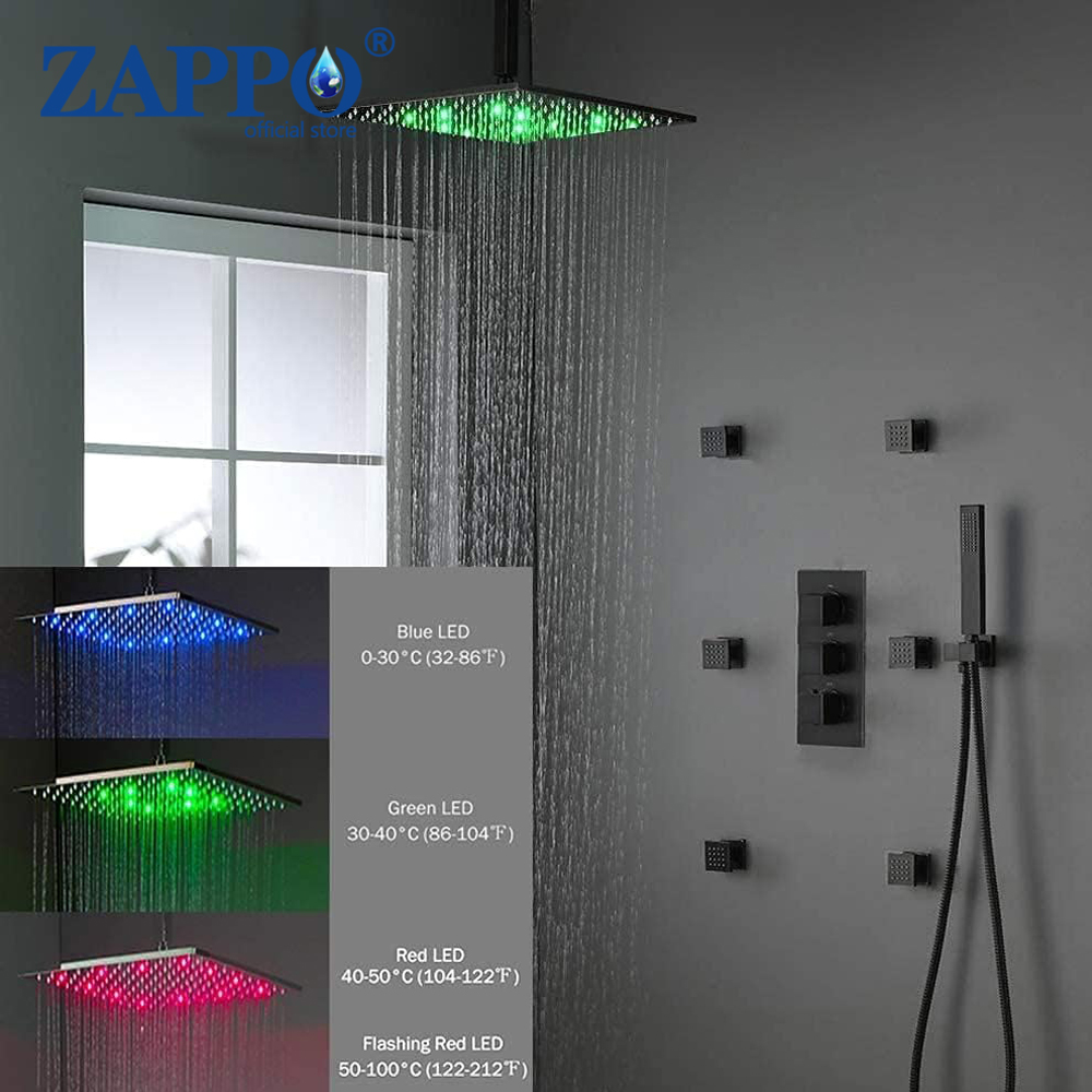 Concealed Thermostatic Shower System Set - ZAPPO Matte Black Thermostatic Shower System