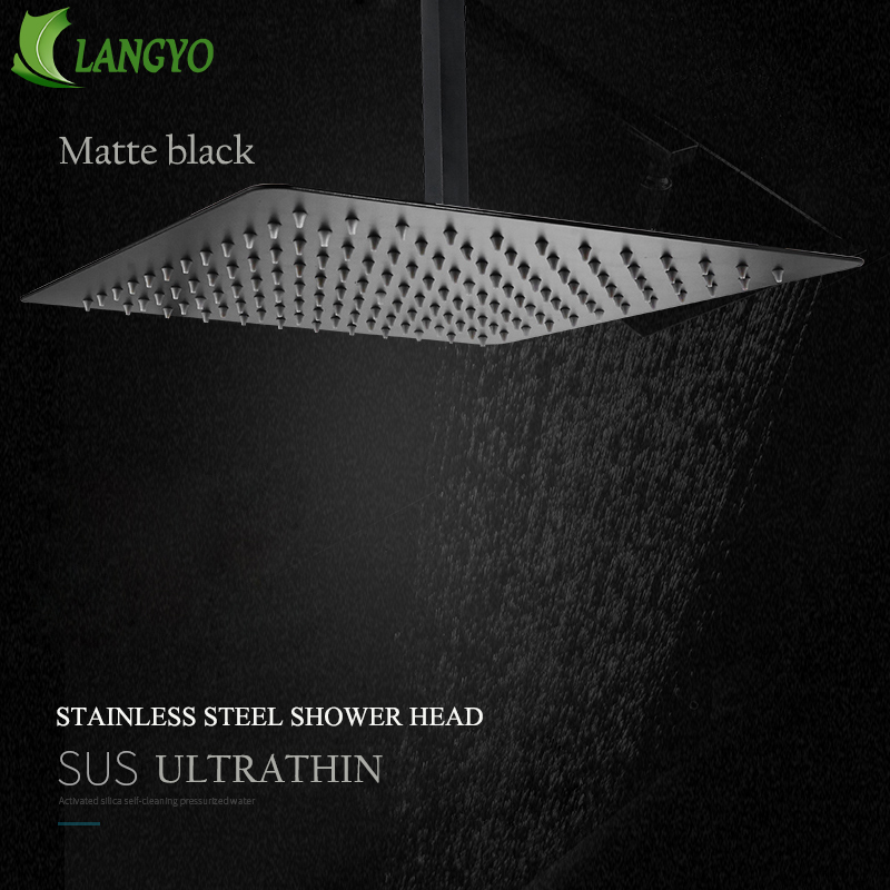 Rainfall Shower Head Ceiling Mount 16 Inch - Becola Black Square Rain Stainless Steel