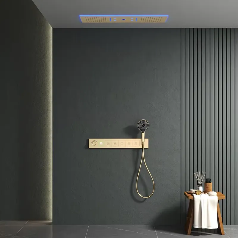 Concealed Thermostatic Shower System Set - LED Light Brass Shower System Rain