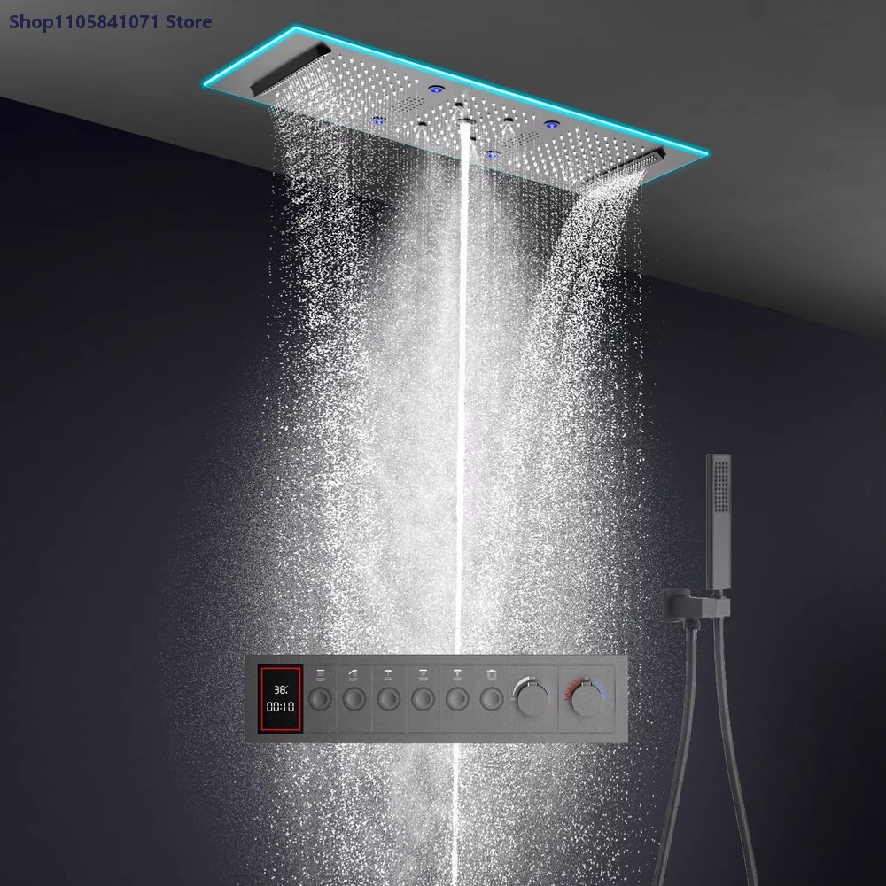 Led Rainfall Shower Head Waterfall - 900x300mm Thermostatic Shower System with Bluetooth