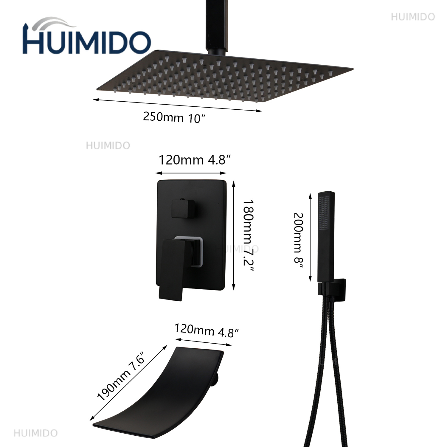Led Rainfall Shower Head Waterfall - Matte Black Bathroom Shower Faucet Rainfall