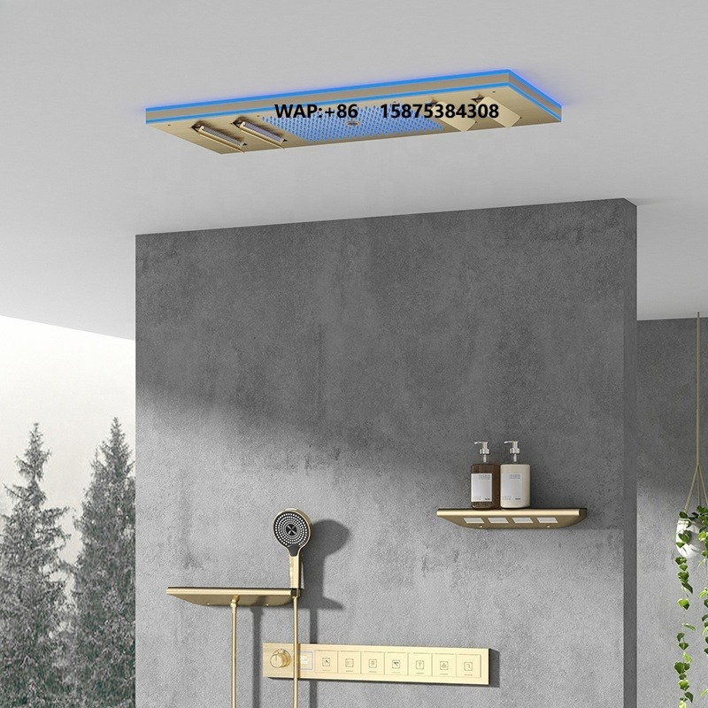 Led Rainfall Shower Head Waterfall - New Design Brushed Gold LED Music