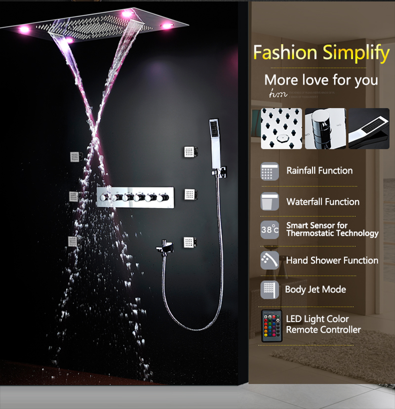 Big LED Shower Faucets Bathroo - огляд і ціна Led Rainfall Shower Head Waterfall