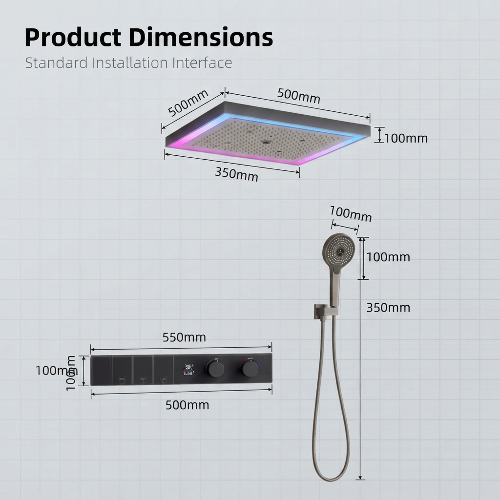 600x500 Square 4 Function Rain - огляд і ціна Concealed Thermostatic Shower System Set