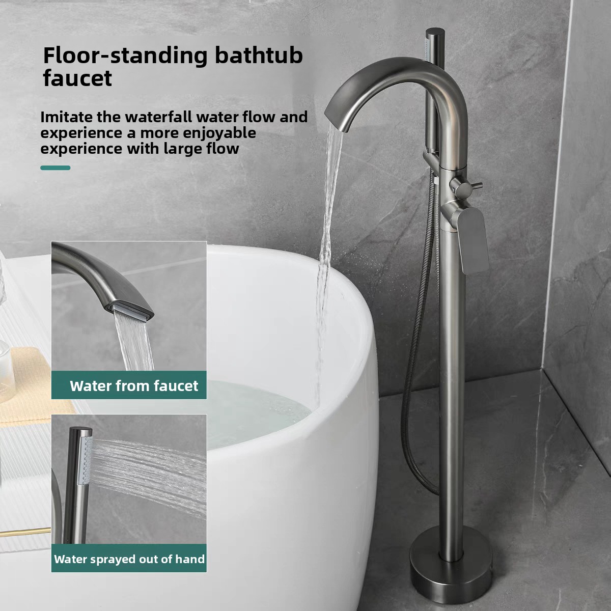 Gun Metal Hot Cold Freestandin - огляд і ціна Freestanding Bathtub Filler Faucet Floor