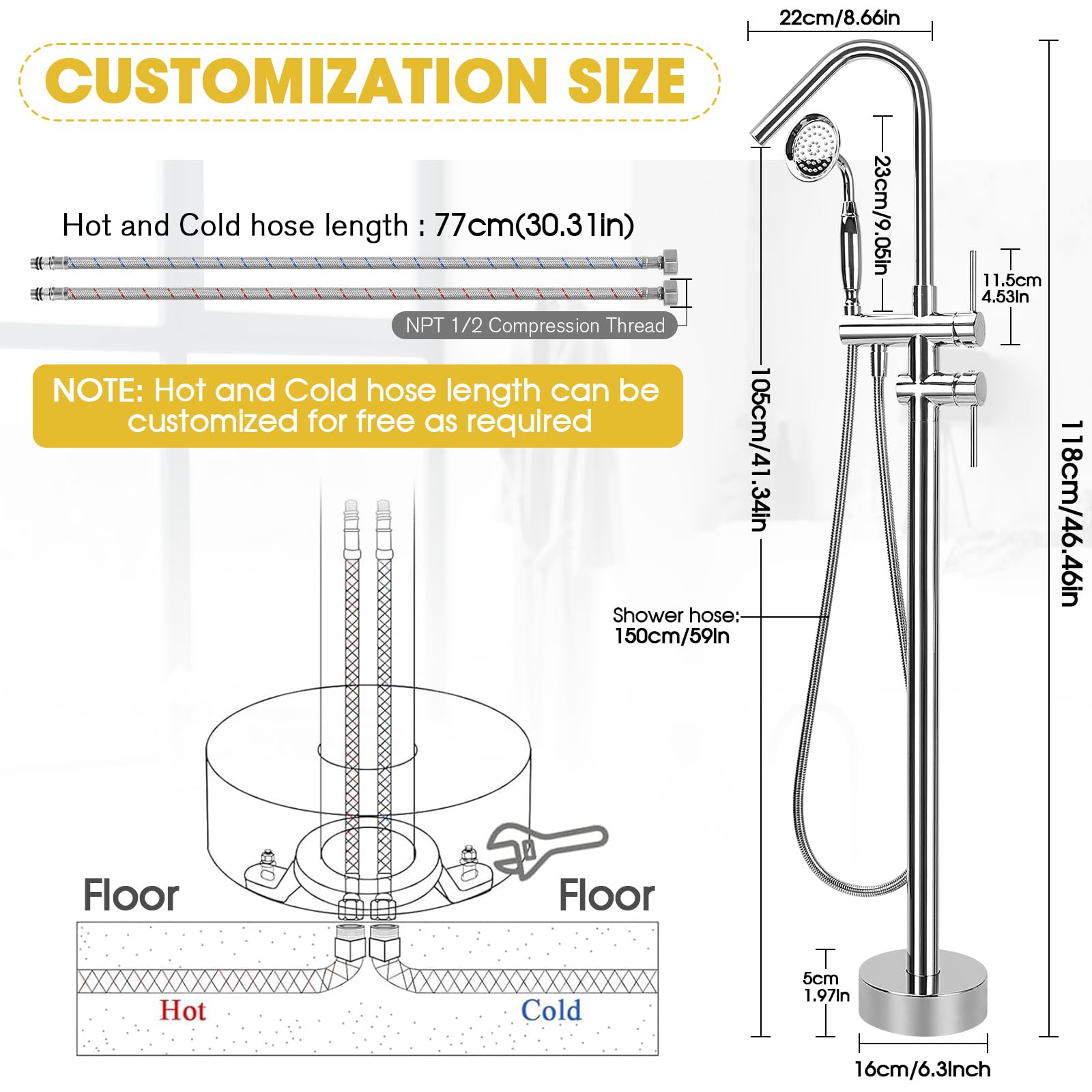 Freestanding Bathtub Faucet, F - огляд і ціна Freestanding Bathtub Filler Faucet Floor
