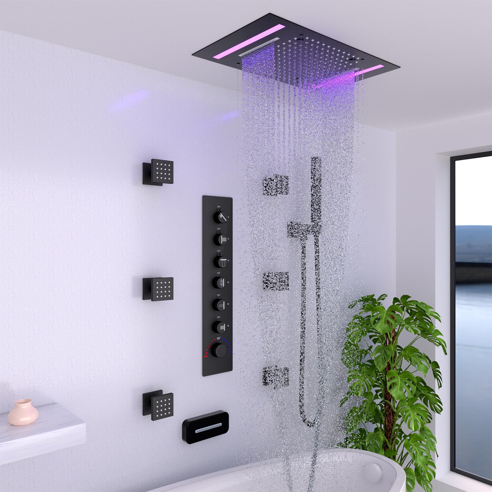 Chrome 304 Stainless Steel 14x - огляд і ціна Led Rainfall Shower Head Waterfall
