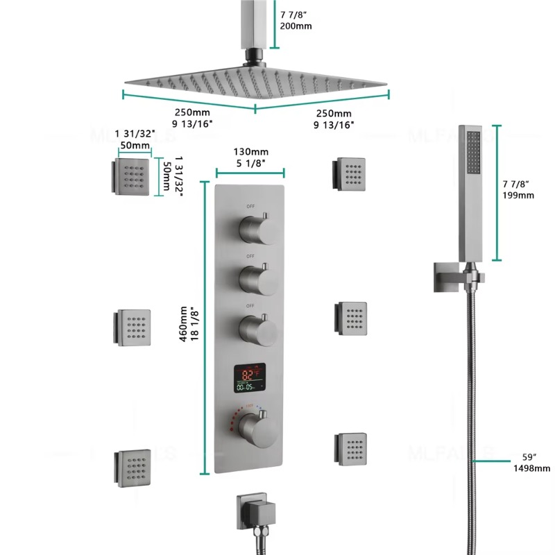Luxury Brushed Nickel Bathroom - огляд і ціна Concealed Thermostatic Shower System Set