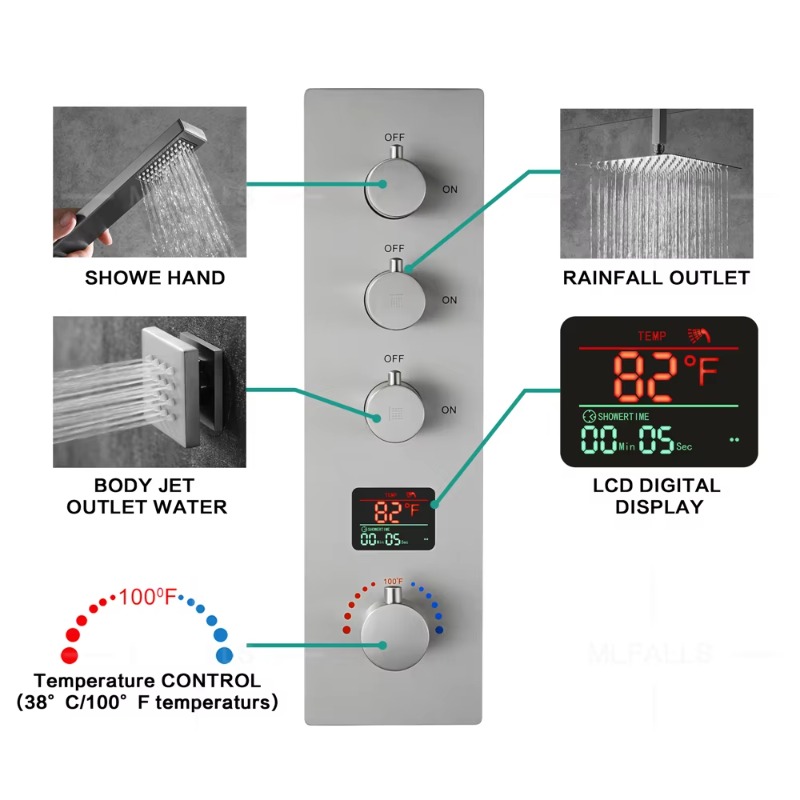 Luxury Brushed Nickel Bathroom - огляд і ціна Concealed Thermostatic Shower System Set