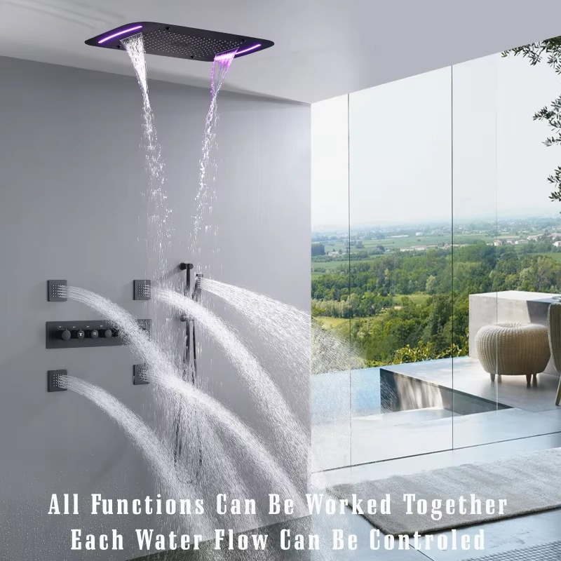 Matte Black 710*430mm LED Show - огляд і ціна Led Rainfall Shower Head Waterfall