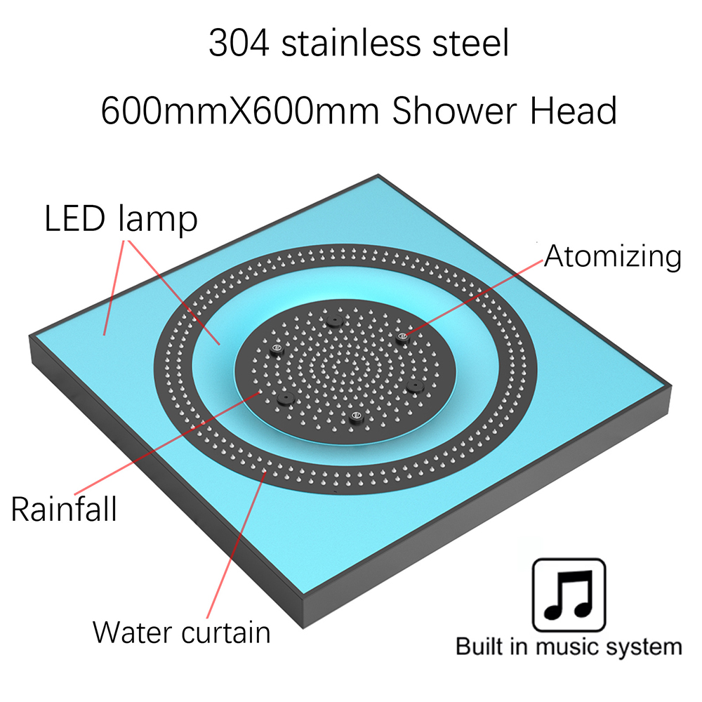 600*600mm Brushed Gold Shower  - огляд і ціна Thermostatic Mixing Valve Digital Display