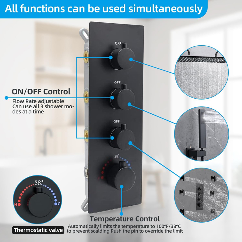 New Modern  Thermostatic Conce - огляд і ціна Concealed Thermostatic Shower System Set