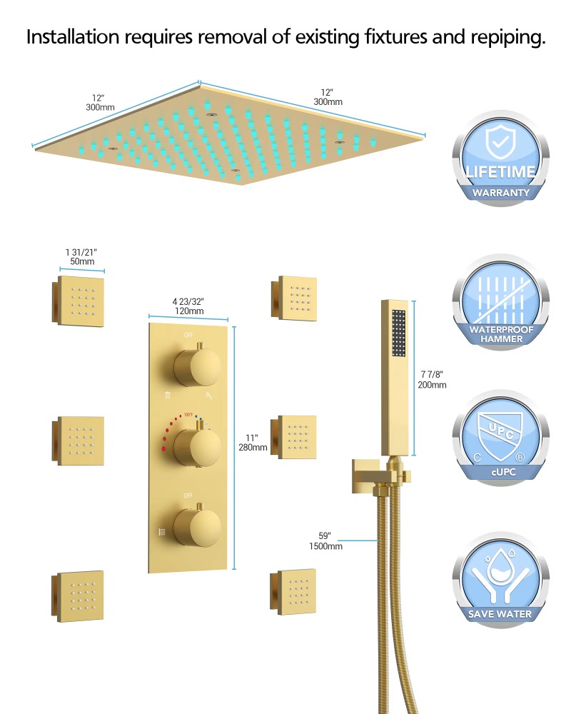 Bathroom Chrome Ceiling Mounte - огляд і ціна Concealed Thermostatic Shower System Set