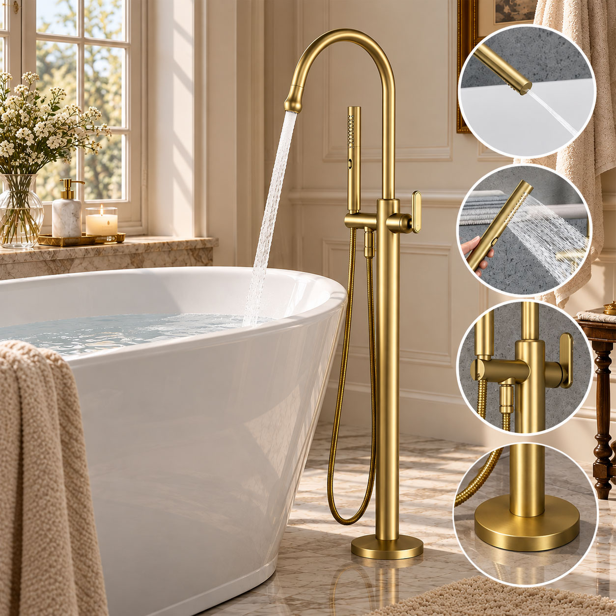 Luxury Freestanding Bathtub Fa - огляд і ціна Freestanding Bathtub Filler Faucet Floor