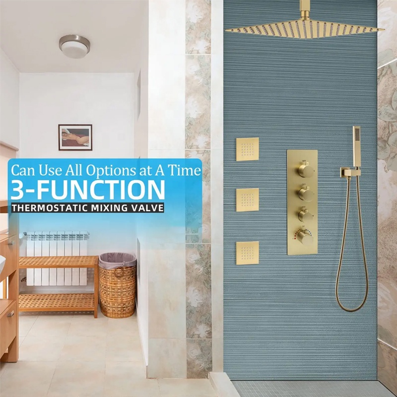 Brushed gold 16 inch concealed - огляд і ціна Concealed Thermostatic Shower System Set