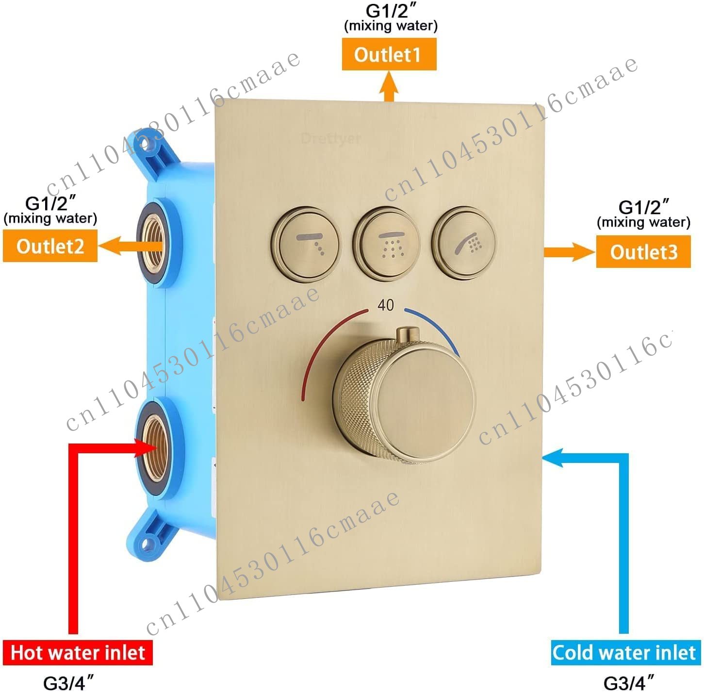 Button 3-way shower diverter v - огляд і ціна Thermostatic Shower Faucet Valve 3 Way