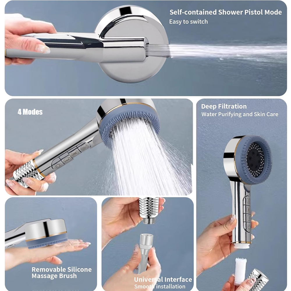 4 Mode High Pressure Pressuriz - огляд і ціна Handheld Shower Head High Pressure Filter