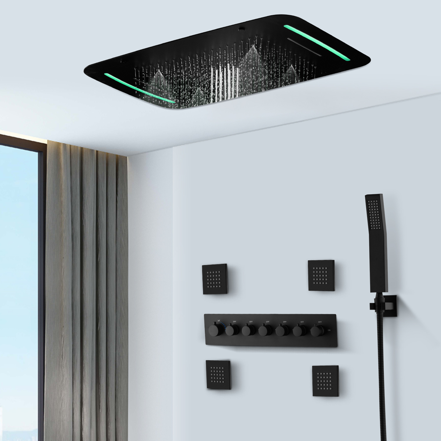Modern Bathroom 6 Function Sma - огляд і ціна Led Rainfall Shower Head Waterfall