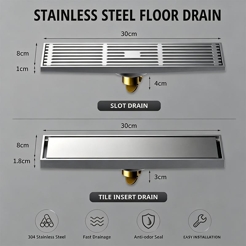 30cm 304 Stainless Steel Linea - огляд і ціна Linear Shower Drain Stainless 304 Tile In