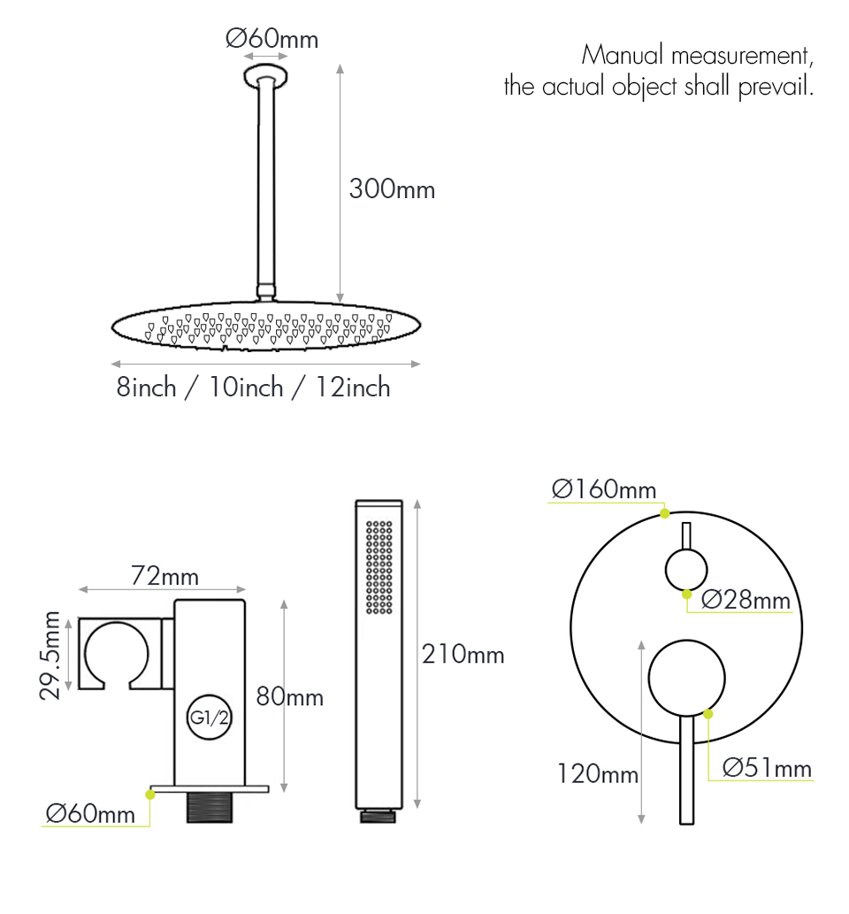 Matte Black  Faucet 8-12‘’Rain - огляд і ціна Shower Arm Ceiling Mount Brass Chrome