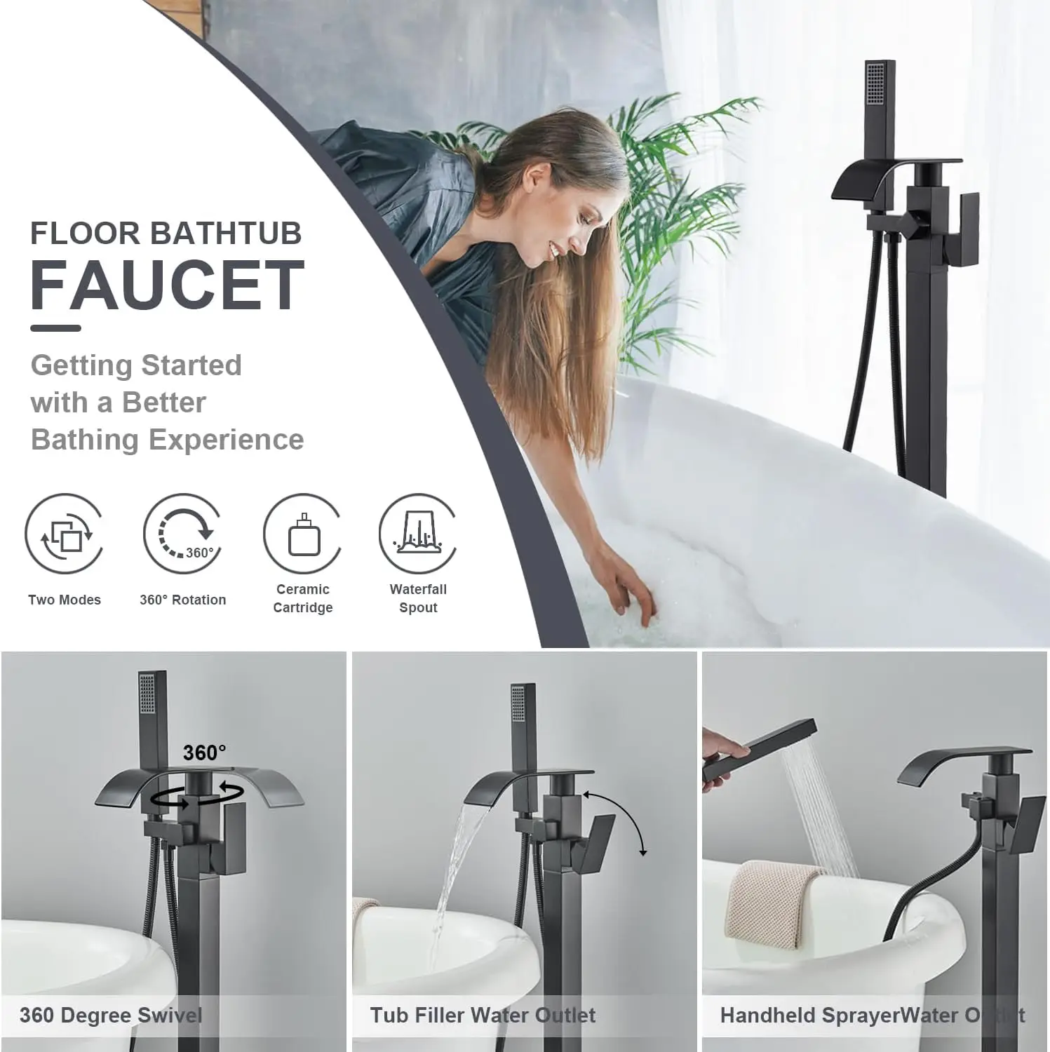 Floor Standing Faucet Bathtub  - огляд і ціна Freestanding Bathtub Filler Faucet Floor