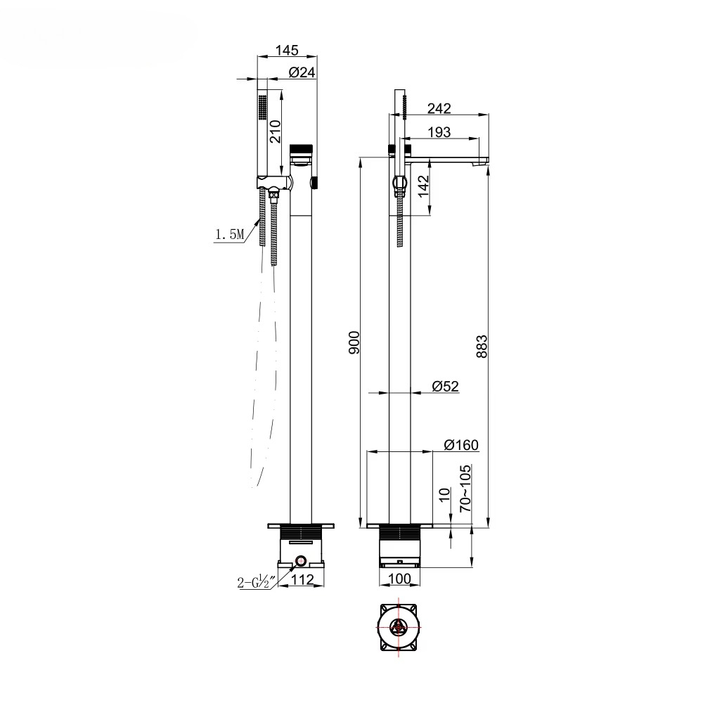 High-grade hotel modern floor  - огляд і ціна Freestanding Bathtub Filler Faucet Floor