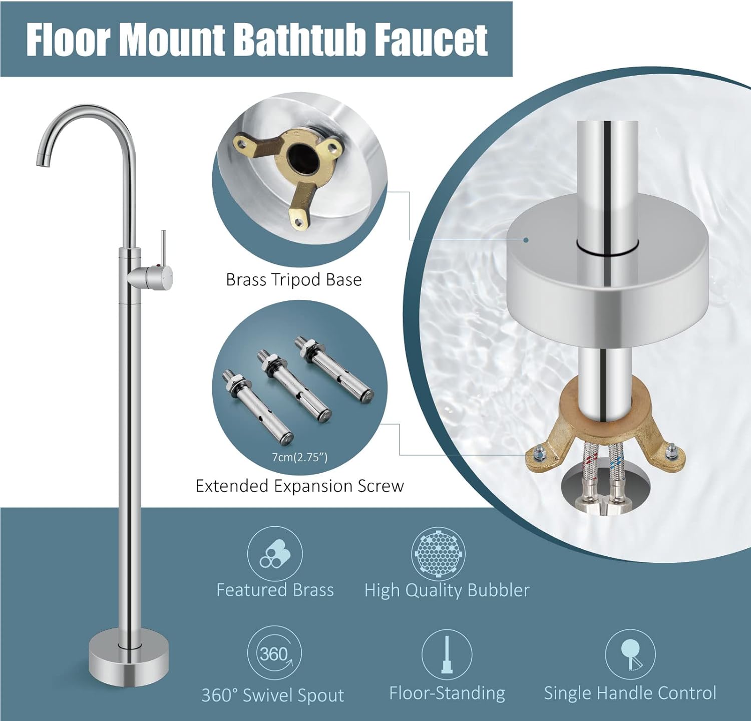 ZAPPO Freestanding Bathtub Fau - огляд і ціна Freestanding Bathtub Filler Faucet Floor